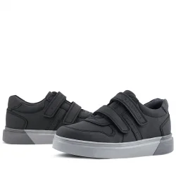 Rakerplus Hakiki Deri Siyah Cilt Gri Tabanlı Cırtlı Erkek Çocuk Sneaker