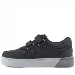 Rakerplus Hakiki Deri Siyah Cilt Gri Tabanlı Cırtlı Erkek Çocuk Sneaker