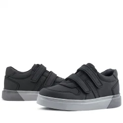 Rakerplus Hakiki Deri Siyah Cilt Gri Tabanlı Cırtlı Erkek Çocuk Sneaker