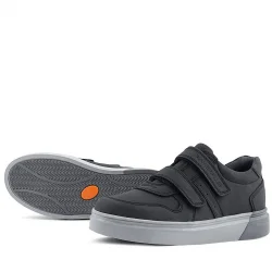 Rakerplus Hakiki Deri Siyah Cilt Gri Tabanlı Cırtlı Erkek Çocuk Sneaker