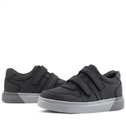 Rakerplus Hakiki Deri Siyah Cilt Gri Tabanlı Cırtlı Erkek Çocuk Sneaker