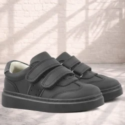 Rakerplus Hakiki Deri Siyah Cırtlı Çocuk Spor Ayakkabı Sneaker