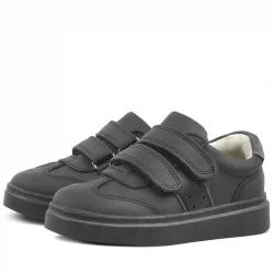 Rakerplus Hakiki Deri Siyah Cırtlı Çocuk Spor Ayakkabı Sneaker