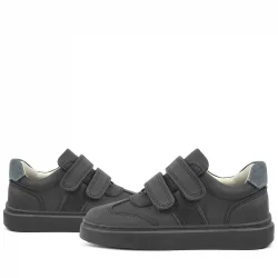 Rakerplus Hakiki Deri Siyah Cırtlı Çocuk Spor Ayakkabı Sneaker