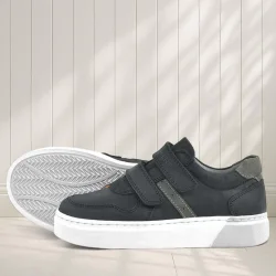 Rakerplus Hakiki Deri Siyah Cırtlı Erkek Çocuk Sneaker