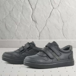 Rakerplus Hakiki Deri Siyah Cırtlı Erkek Çocuk Sneaker