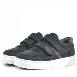 Rakerplus Hakiki Deri Siyah Cırtlı Erkek Çocuk Sneaker