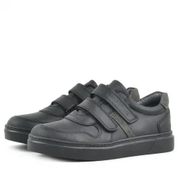 Rakerplus Hakiki Deri Siyah Cırtlı Erkek Çocuk Sneaker Ayakkabı