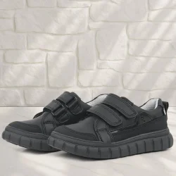 Rakerplus Hakiki Deri Siyah Cırtlı Günlük Spor Çocuk Okul Ayakkabı