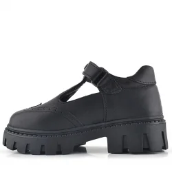 Rakerplus Hakiki Deri Siyah Cırtlı Metal Detaylı Kız Çocuk Günlük Ayakkabı