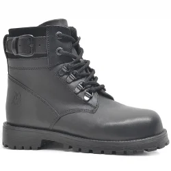 Rakerplus Hakiki Deri Siyah Fermuarlı Bağcıklı Kürklü Bot