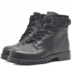 Rakerplus Hakiki Deri Siyah Fermuarlı Bağcıklı Kürklü Bot