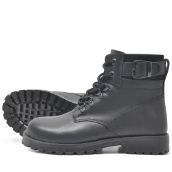 Rakerplus Hakiki Deri Siyah Fermuarlı Bağcıklı Kürklü Bot