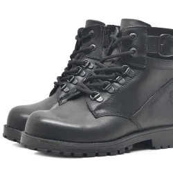 Rakerplus Hakiki Deri Siyah Fermuarlı Bağcıklı Kürklü Bot