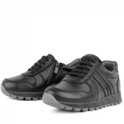 Rakerplus Hakiki Deri Siyah Fermuarlı Erkek Çocuk Spor Okul Ayakkabı