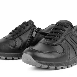 Rakerplus Hakiki Deri Siyah Fermuarlı Erkek Çocuk Spor Okul Ayakkabı