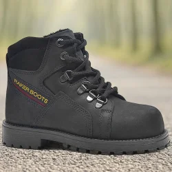 Rakerplus Hakiki Deri Siyah Fermuarlı Kürklü Çocuk Bot