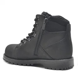 Rakerplus Hakiki Deri Siyah Fermuarlı Kürklü Çocuk Bot