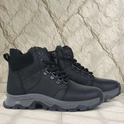 Rakerplus Hakiki Deri Siyah Fermuarlı Trekking Erkek Çocuk Bot