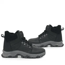 Rakerplus Hakiki Deri Siyah Fermuarlı Trekking Erkek Çocuk Bot