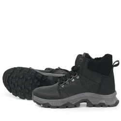 Rakerplus Hakiki Deri Siyah Fermuarlı Trekking Erkek Çocuk Bot