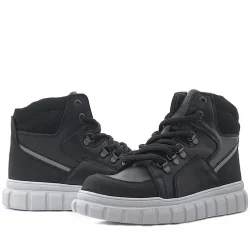 Rakerplus Hakiki Deri Siyah Gri Fermuarlı Erkek Çocuk Bot