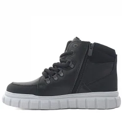 Rakerplus Hakiki Deri Siyah Gri Fermuarlı Erkek Çocuk Bot