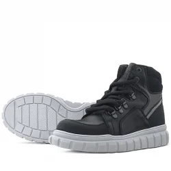 Rakerplus Hakiki Deri Siyah Gri Fermuarlı Erkek Çocuk Bot