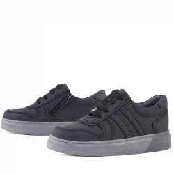 Rakerplus Hakiki Deri Siyah Gri Tabanlı Günlük Erkek Çocuk Okul Ayakkabısı