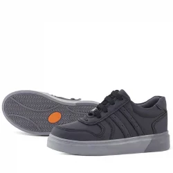 Rakerplus Hakiki Deri Siyah Gri Tabanlı Günlük Erkek Çocuk Okul Ayakkabısı