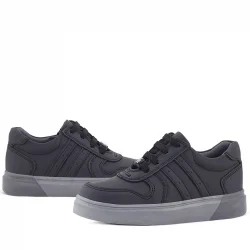 Rakerplus Hakiki Deri Siyah Gri Tabanlı Günlük Erkek Çocuk Okul Ayakkabısı