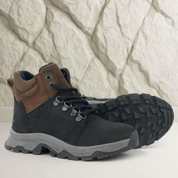 Rakerplus Hakiki Deri Siyah Kahverengi Fermuarlı Trekking Çocuk Bot