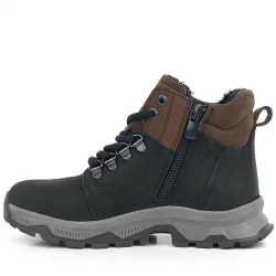 Rakerplus Hakiki Deri Siyah Kahverengi Fermuarlı Trekking Çocuk Bot