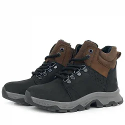 Rakerplus Hakiki Deri Siyah Kahverengi Fermuarlı Trekking Çocuk Bot