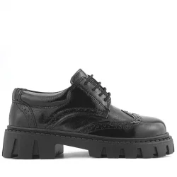 Rakerplus Hakiki Deri Siyah Kırışık Rugan Oxford Çocuk Günlük Ayakkabı