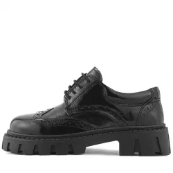 Rakerplus Hakiki Deri Siyah Kırışık Rugan Oxford Çocuk Günlük Ayakkabı