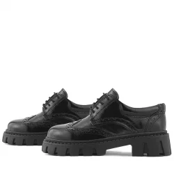 Rakerplus Hakiki Deri Siyah Kırışık Rugan Oxford Çocuk Günlük Ayakkabı