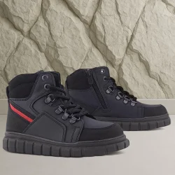 Rakerplus Hakiki Deri Siyah Kırmızı Fermuarlı Erkek Çocuk Bot