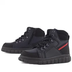 Rakerplus Hakiki Deri Siyah Kırmızı Fermuarlı Erkek Çocuk Bot