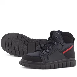 Rakerplus Hakiki Deri Siyah Kırmızı Fermuarlı Erkek Çocuk Bot