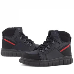 Rakerplus Hakiki Deri Siyah Kırmızı Fermuarlı Erkek Çocuk Bot