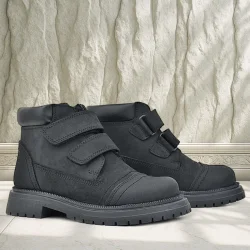 Rakerplus Hakiki Deri Siyah Nubuk Cırt Cırtlı Erkek Çocuk Bot