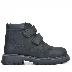 Rakerplus Hakiki Deri Siyah Nubuk Cırt Cırtlı Erkek Çocuk Bot