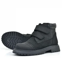 Rakerplus Hakiki Deri Siyah Nubuk Cırt Cırtlı Erkek Çocuk Bot