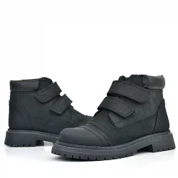 Rakerplus Hakiki Deri Siyah Nubuk Cırt Cırtlı Erkek Çocuk Bot