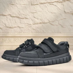 Rakerplus Hakiki Deri Siyah Nubuk Cırtlı Günlük Spor Çocuk Okul Ayakkabı