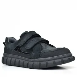 Rakerplus Hakiki Deri Siyah Nubuk Cırtlı Günlük Spor Çocuk Okul Ayakkabı