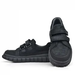 Rakerplus Hakiki Deri Siyah Nubuk Cırtlı Günlük Spor Çocuk Okul Ayakkabı