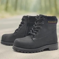 Rakerplus Hakiki Deri Siyah Nubuk Fermuarlı Kışlık Çocuk Bot