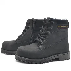 Rakerplus Hakiki Deri Siyah Nubuk Fermuarlı Kışlık Çocuk Bot